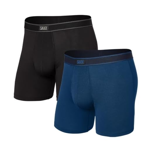 SAXX Underwear Co. Men's Daytripper Comfort Stretch Boxer Brief Fly 2-Pack, Black/City Blue Heather, Medium
