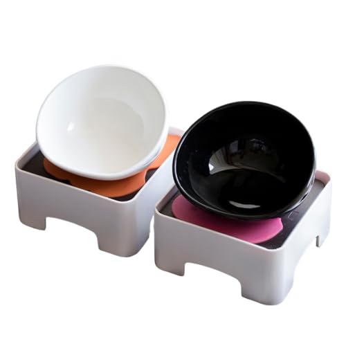 ペット用 給食器 皿 給食台セット 小型犬 中型犬用 フレンチブルドッグ フードボウル テーブルセット お洒落 食事がラク 滑り止め (黒いボウル)