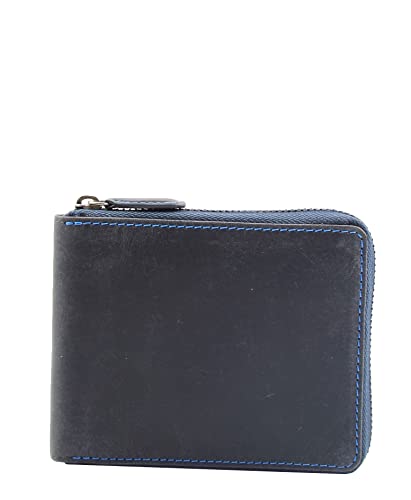 Portefeuille zippé Hunter HLG702 en cuir huilé bleu S, l'élégance d'une maroquinerie durable