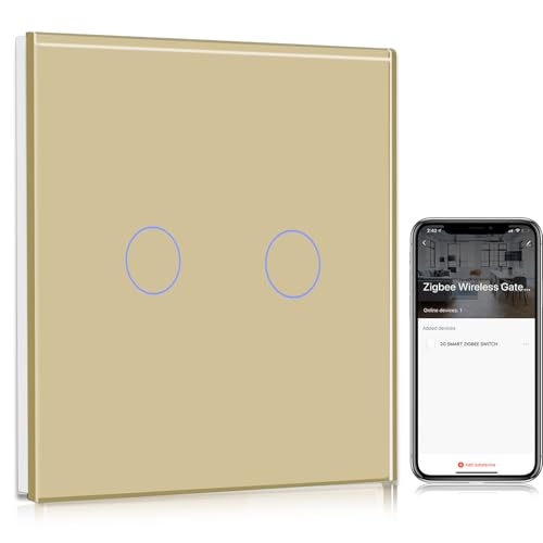 BSEED Interrupteur sans Fil Zigbee,2 Gang 1 Voie Interrupteur Connecté WiFi Or,Compatible avec...