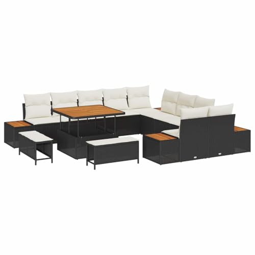 vidaXL Ensemble de canapé de Jardin 13 pcs Noir Poly rotin, Salon de Jardin, Moderne, Léger, Résistant aux Intempéries, Bois d'Acacia, Vie en Plein Air,...