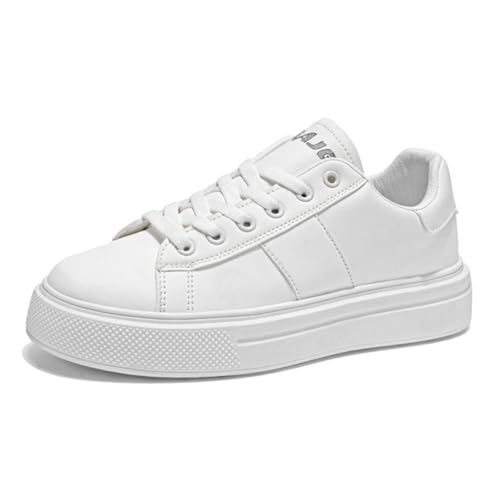 White Tennis Sneakers - Synthetic Leather Upper, Memory Foam Insole, Non-Slip Rubber Outsole - Casual Comfort for Daily Wear, Tennis Practice & Urban Lifestyle