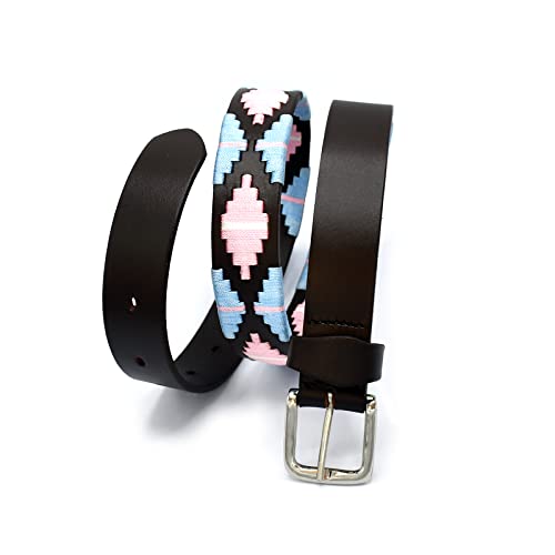 OdontoMed2011 Polo Belt Hand-Stitched leather belt Sky Blue & Pink Color 36" Length With Buckle BLT-083