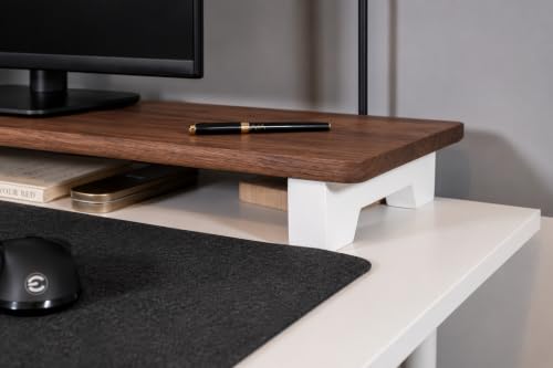 Image of 100cm Long Wooden Computer Monitor Stand, Monitor Riser Desk Shelf Desktop Stand TV Laptop Riser (Top Walnut, 100cm Long)
