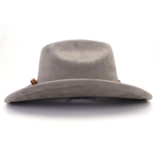 Image of Classic Suede Cowboy Hat for Adult Wide Brim Western Cowgirl Hat Women Fedora Hat with Leopard Print Hatband