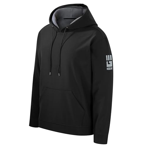MudGear Performance Hoodie, Lightweight Breathable Fleece-Lined Tech Hoodie, Water-Repellent with Adjustable Hood & Durable Patch Area, Unisex Sportswear for Adventures, Black, X-Large