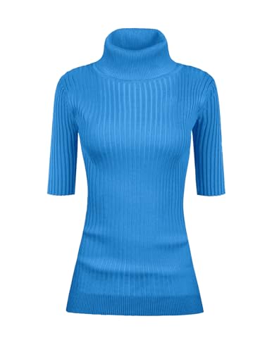 Image of v28 Women Turtleneck 1 /2 Half Sleeve Highly Stretchy Ribbed Knit Fitted Sweater
