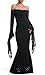Women Off The Shoulder Floral Lace Maxi Wedding Dress Black Long Bell Sleeve Mermaid Gown for Formal Party Evening Banquet