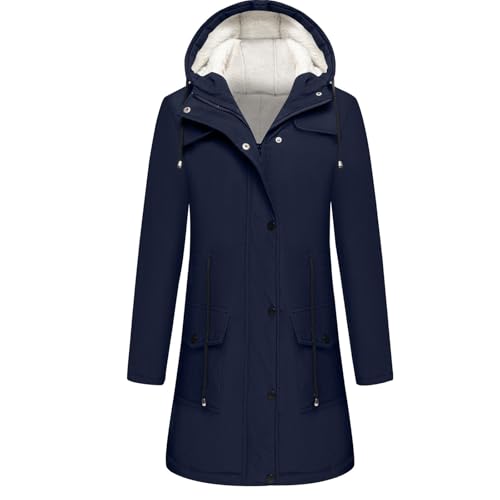 ZRYAZQ Regenjacke Damen Gefüttert Wasserdicht Atmungsaktiv Regenmantel Damen Teddyfutter Lang Warm Softshelljacke Winter Gefütterte Wanderjacke Fleece mit Kapuze Winterjacke...