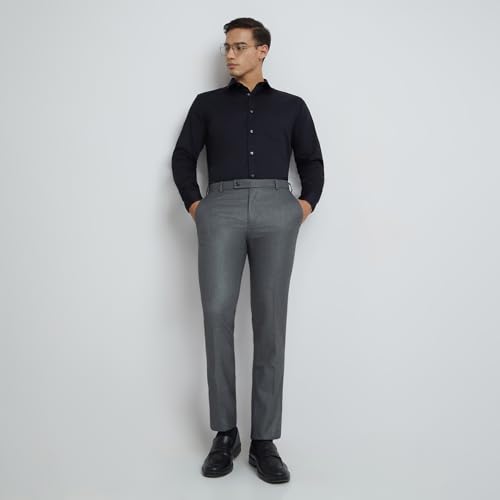 Image of Raymond Men's Slim Fit Mid Rise Polyester Blend Flat Front Formal Trouser