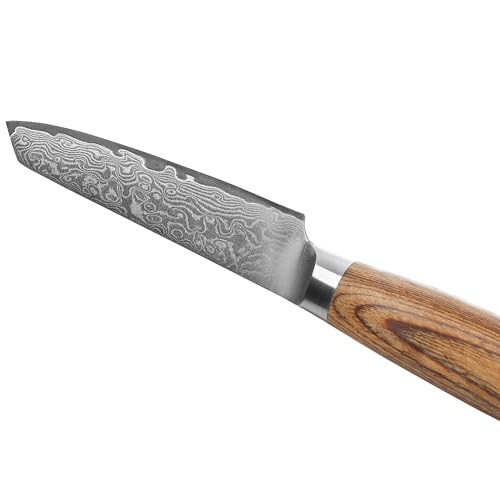 Foto von Wakoli EDIB Pro Gemüsemesser aus Damaststahl (VG10 Kern) mit 10 cm Schälmesser Klinge – scharf & ergonomisch – Damastmesser mit Pakkaholzgriff in Geschenkbox – Damast Küchenmesser für Obst & Gemüse