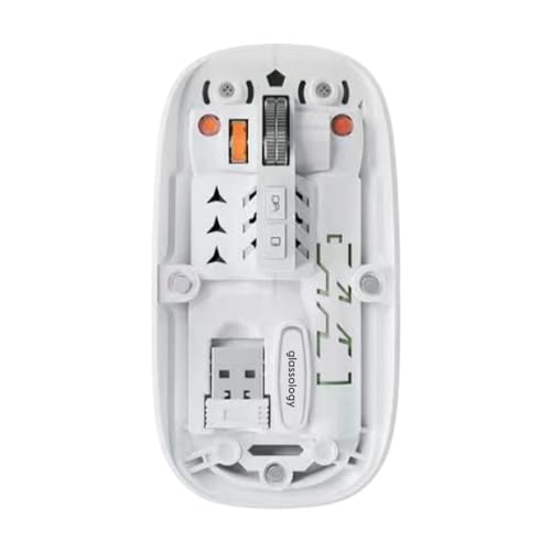 Image of Glassology Transparent 2.4GHz Wireless + Bluetooth Mouse, Multi-Device Dual Mode Slim Rechargeable Silent Click Buttons Wireless BT Mouse, Adjustable DPI 800-1200-1600 (White)
