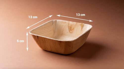 FOOGO Green 25pcs Disposable Palm Leaf Bowls, 5" (13cm) 19.4oz (550ml), for Soup, Desserts & Salad, Deep Square, Sturdy Eco Friendly Biodegradable, Bamboo, Wooden and Paper Bowls for Hot Food