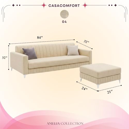 Image of Amelia Rich 5 Seater L Shape Sofa Set with Movable Ottoman | Flexible Layout | Spacious Soft Touch Seating | Modern Sofa for Living Room (Cream)
