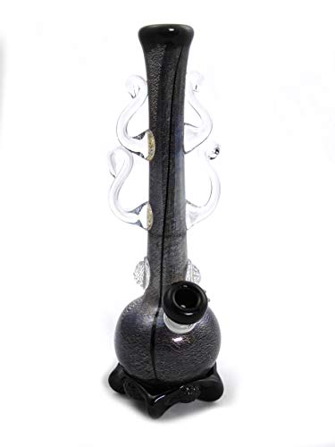 Noble Glass Glas Bong Handgemachte mit Blattsilbern Verzierte Wasserpfeife schwarz 24 cm - 420QUEENZ Bong-Kollektion