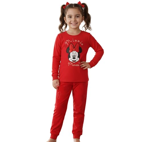 Disney Mickey Minnie Mouse Baumwoll Pyjama für Mädchen, Zweiteiliger Pyjama mit Langen Ärmeln, 100% Baumwolle (DE/NL/SE/PL, Numerisch, 116,...