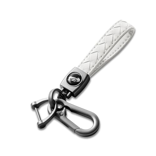 Image of Gkeygo Carabiner Keychain, Universal Heavy Duty Woven Handmade Leather Key Chain, Car Fob Key Keychains with 360 Degree Rotatable Snap Swivel and Anti-Lost D-Ring for Men and Women, Gunmetal - White