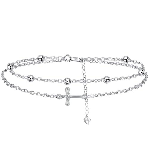 J.MUEN Bracelet Croix Religieuse Femmes en Argent Sterling 925 - avec Pendentif en Forme de Celtiques - Bijoux Croix de Saint Valentin Noël pour Femmes