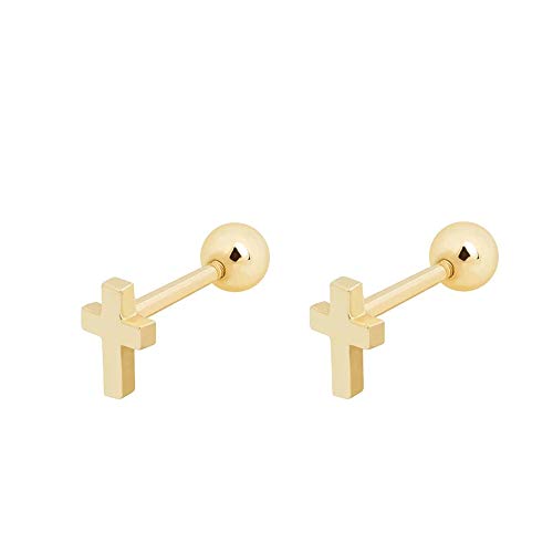 20g Tiny Cross Cartilage Stud Earrings for Women Men Hypoallergenic S925 Sterling Silver Earring Tragus Helix Faith Religious Minimalist Wedding Small Studs Screw Back Simple Fashion Jewelry (Gold-Tone)