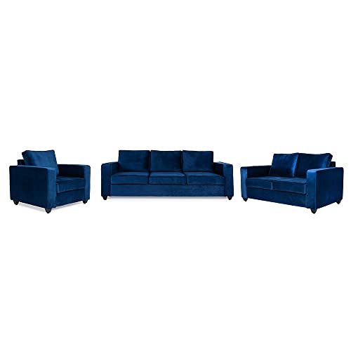 Image of Wakefit Sofa Set | 3 Year Warranty | Sofa 6 Seater, 6 Seater Sofa for Living Room, Wooden Sofa Set, Sofa Set 3+2+1 Seater - Napper(Fabric-Velvet : Blue)