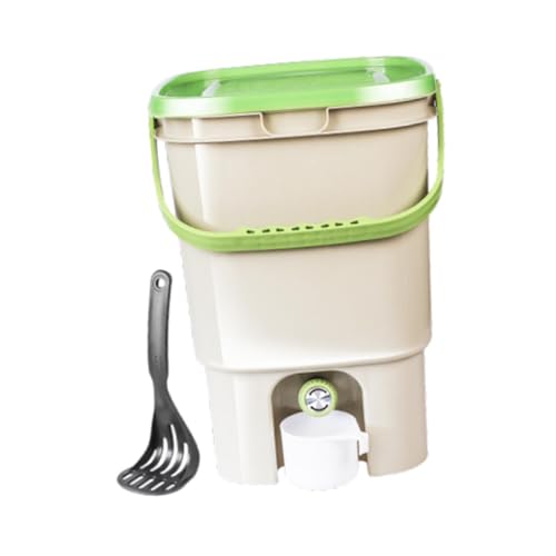 Milageto 21L Kitchen Compost Bin with Lid Sealed Portable Large Capacity Sturdy Food Waste Bucket Compost Bucket for Orchard Balcony, Light Green