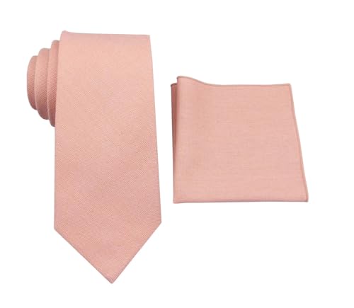 Image of Mens Linen Tie Set - Solid Necktie with Pocket Square