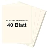 Creme Weiß Bastelkarton A4, Kartonpapier A4 Druckerpapier, 40 Blatt Creme Weiß Bastelpapier für Bastelarbeiten, Kunsthandwerk, Zeichnen, Visitenkarten, Einladungen, Speisekarten, DIY-Kartenherstellung
