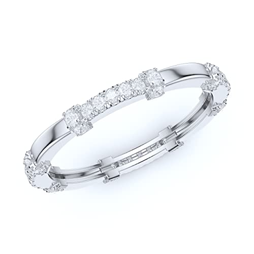 14k White Gold Petite Wave Shape Simulated Diamond or Genuine Moissanite Wedding Band Eternity Ring