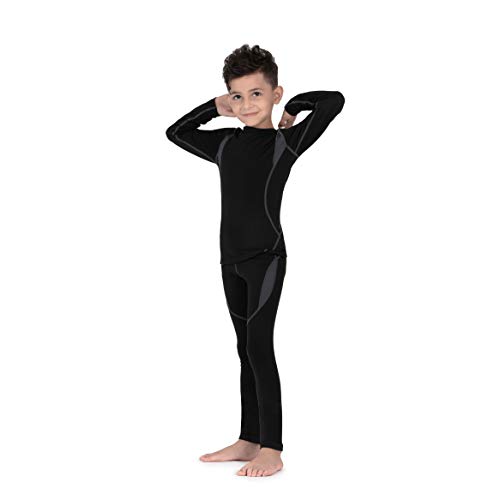 SAGUARO Thermounterwäsche Skiunterwäsche Kinder Fussball Funktionsunterwäsche Warme Thermo Unterwäsche für Jungen Mädchen Schwarz,Gr.146