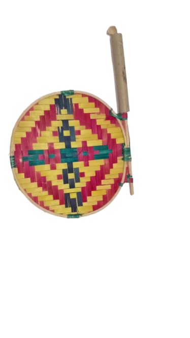 Maa Sarveshvari Daily Needs Handmade Bamboo Hand Fan Colorful with Cylindrical Rotating Handle Lightweight