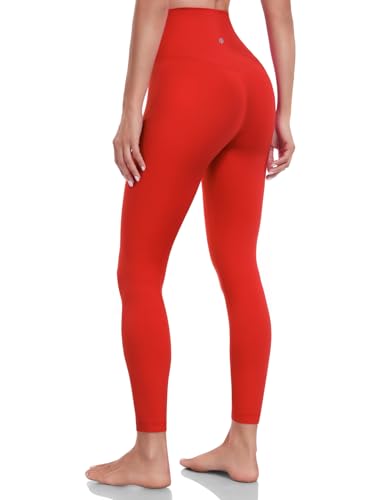 HeyNuts Pure&Plain Yoga Pro 7/8 Leggings for Women, High Waisted Compression Tummy Control Workout Buttery Soft Pants 25'' True Red M(8/10)
