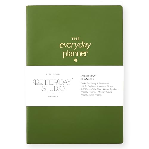 The Everyday Planner Notebook - Task Tracker, Daily & Weekly Planner, Life To Do List Notebook for Work, Productivity, Travel, A5 Notebook with Goals, Gratitude & Self Care Sections - Olive Green