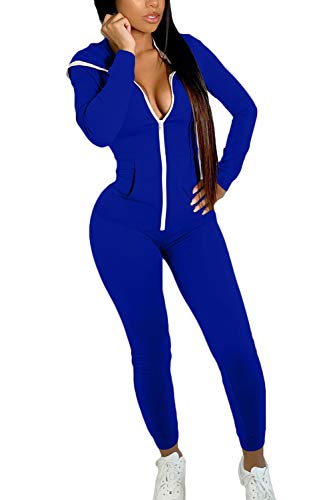 ioiom Womens Solid Two Piece Outfit Long Sleeve V Neck Pullover Tops and Long Pants Sweatsuits Tracksuits Blue M