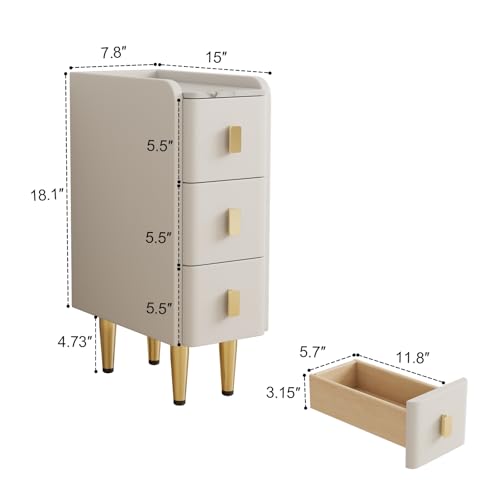 AQIMUELE Narrow Nightstand with Drawers, Narrow Side Table Leather, Small Bedside Tables for Bedroom. (White) by AQIMUELE - Image 2