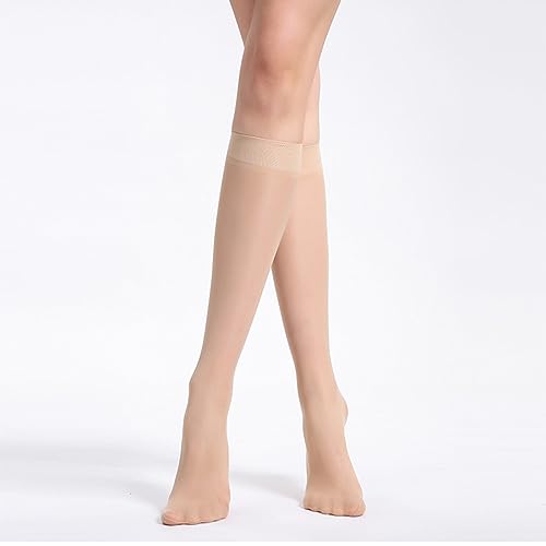 Image of Womens 6 Pairs Knee High Sheer Tight Stockings Silky Ultra Thin Through High Elasticity Stockings Reinforced Toe