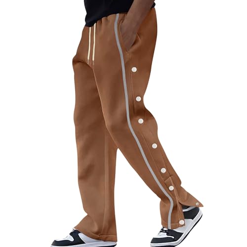 Casual Sweatpants for Men Side Button Elastic Waist Drawstring Active Running Jogging Pants Not Tear Away