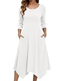 Zeagoo Robe midi à manches 3/4 pour femme, robe décontractée avec poches, robe trapèze élégante et formelle, blanc, XX-Large
