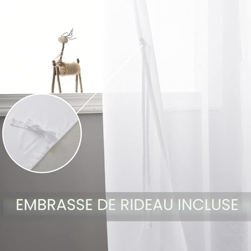 Rideaux voilage blanc à oeillets 140x280cm avec embrasses intégrées pour salon