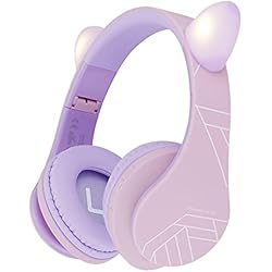 Auriculares Gamer De Gatito PowerLocus Auriculares para niños, Auriculares Bluetooth para niños, con 85DB Volumen Limitado, Auriculares Plegable con micrófono, Micro SD Slot, Auriculares Inalámbricos y con Cable, con Estuche