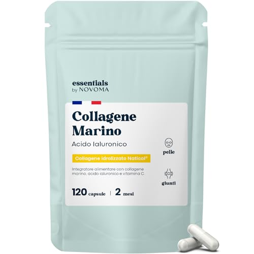 Collagene Acido Ialuronico con Vitamina C, Integratore per Pelle, Articolazioni e Ossa, 800mg Collagene Idrolizzato Puro NATICOL, Essentials by Novoma (120 UnitĂ (Confezione da 1))