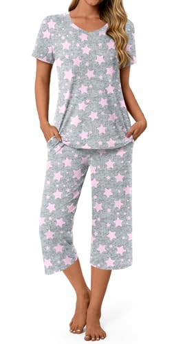 syoss Womens Pajamas Set 2 Piece Pj Sets Summer Loungewear Soft Capri Sleepwear With Pockets M,...