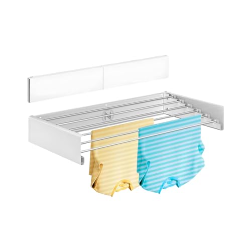 N 18.28 | Tendedero Extensible de Pared Retráctil | Compacto, Ahorra Espacio, 35 kg de Capacidad, 6 Varillas | Plegable para Interior o Exterior, 100cm | Aluminio y Acero Inoxidable | Blanco