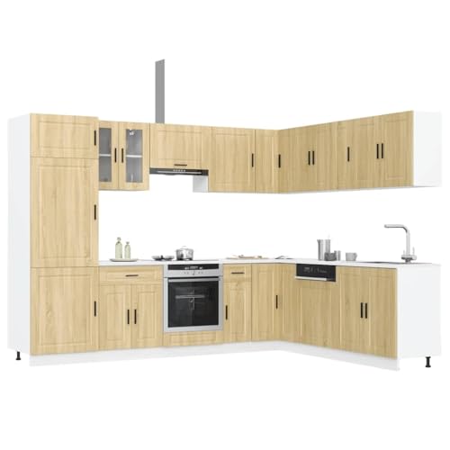 Gecheer Mueble Cocina Porto Roble Sonoma 14 pzas Madera contrachapada Aparador Comedor,Mueble Auxiliar,Alacena de Cocina Estantería de Cocina,Muebles de Cocina