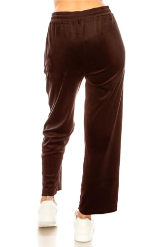 LA12ST Women's Elastic Waist Velour Loose Wide Leg Pants Long Palazzo Casual Flare Jogger with Pockets4