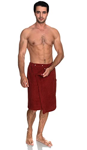 Image of TowelSelections Mens Shower Wrap Adjustable Cotton Terry Bath Gym Cover Up with Snaps Large-XX-Large Cinnabar