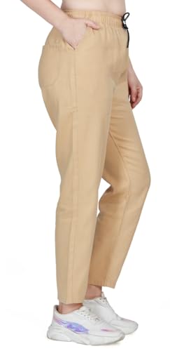 Image of TWGE - Women's Mid Rise Straight Fit Pants - Relaxed Fit Cotton Trousers with Drawstring Waist - Lightweight Everyday Wear