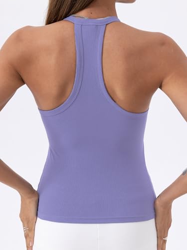 Image of Danysu V Neck Racer Back Tank Top for Women Padded Ribbed Long Tank Fitted Basic Cami Tops