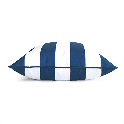Hofdeco Nautical Indoor Outdoor Pillow Cover Only, Water Resistant For Patio Lounge Sofa, Navy Blue Stripes, 18"X18" Data #TOP4