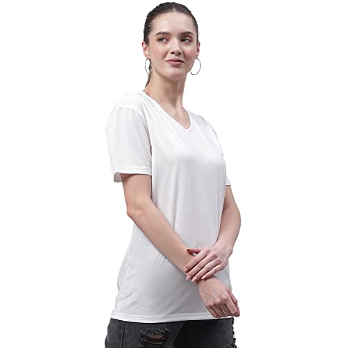 Image of Mack Jonney Women V Neck Cotton Solid Regular Fit T-Shirt-V Anthraa 001-P