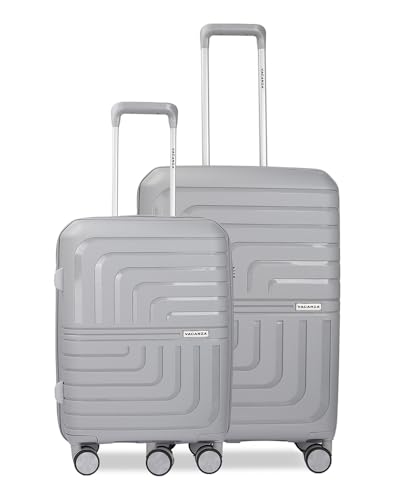 Image of 3G Vacanza Paris Series Polypropylene Unbreakable Hard-Sided Luggage Trolley Bag Set of 2 | Light Grey (55 & 65 cm)